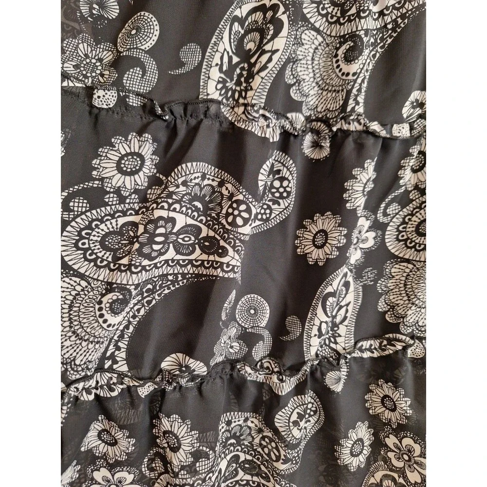Anthony Originals 1X Tiered Paisley Skirt Black White Boho Lined Elastic Waist